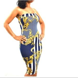 NAVY BLUE PRINTED BODYCON DRESS|Sizes Avail S-M-L